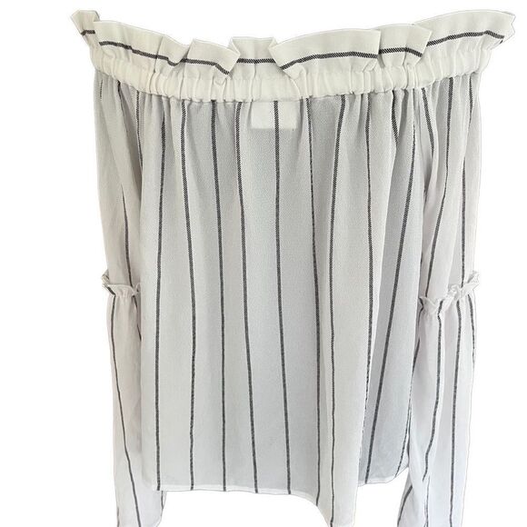 Abound white with black stripes off shoulder top with bell sleeves size L - Picture 3 of 6